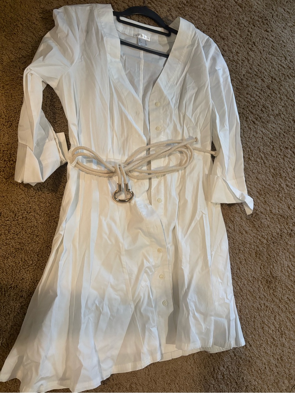 VENUS White Striped Button-Front Robe with Rope Belt